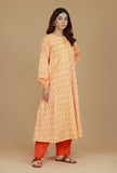 Orange Ikat Cotton Kurta