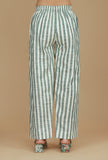 Set of 2 Green & White Striped Cotton Kurta with Matching Pants