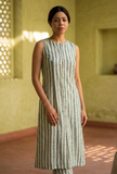 Green & White Striped Cotton Kurta