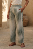 Green & White Striped Cotton Pants