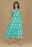 Aqua Green Ikat Ruffle Strap Dress