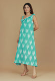 Aqua Green Ikat Ruffle Strap Dress