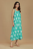 Aqua Green Ikat Ruffle Strap Dress
