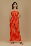 Orange Ikat Printed Spaghetti Strap Jumpsuit