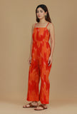 Orange Ikat Printed Spaghetti Strap Jumpsuit