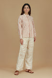 Beige Striped Cotton Shirt with Mandarin Collar