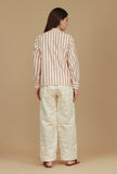 Beige Striped Cotton Shirt with Mandarin Collar