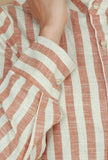 Beige Striped Cotton Shirt with Mandarin Collar