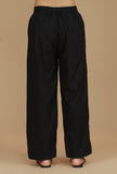 Solid Black Cotton Straight Pants