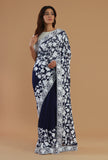 Embroidered Navy Blue Georgette Saree with Unstitched Blouse