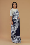 Embroidered Navy Blue Georgette Saree with Unstitched Blouse