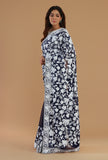 Embroidered Navy Blue Georgette Saree with Unstitched Blouse