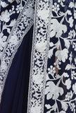 Embroidered Navy Blue Georgette Saree with Unstitched Blouse