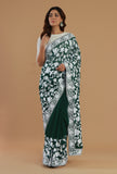 Embroidered Bottle Green Georgette Saree with Unstitched Blouse