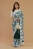 Embroidered Bottle Green Georgette Saree with Unstitched Blouse