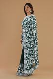 Embroidered Bottle Green Georgette Saree with Unstitched Blouse