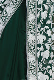 Embroidered Bottle Green Georgette Saree with Unstitched Blouse