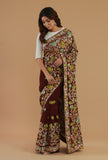 Maroon Georgette Multicolor Embroidered Saree with Unstitched Blouse