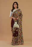 Maroon Georgette Multicolor Embroidered Saree with Unstitched Blouse
