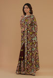 Maroon Georgette Multicolor Embroidered Saree with Unstitched Blouse