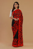 Floral Embroidered Black Georgette Saree with Unstitched Blouse