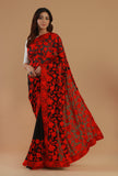 Floral Embroidered Black Georgette Saree with Unstitched Blouse