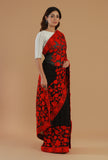Floral Embroidered Black Georgette Saree with Unstitched Blouse