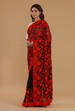 Floral Embroidered Black Georgette Saree with Unstitched Blouse