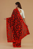 Floral Embroidered Black Georgette Saree with Unstitched Blouse