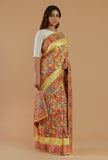 Kani Weave Silk Wool Saree with Golden Border & Unstitched Blouse