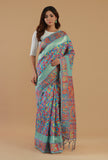 Blue Kani Weave Silk Wool Saree with Unstitched Blouse