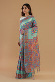 Blue Kani Weave Silk Wool Saree with Unstitched Blouse