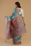 Blue Kani Weave Silk Wool Saree with Unstitched Blouse