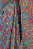 Blue Kani Weave Silk Wool Saree with Unstitched Blouse