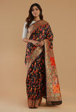 Kashmiri Inspired Floral Printed Silk Wool Saree with Unstitched Blouse