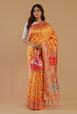 Sunshine Yellow Heritage Floral Silk Wool Saree with Unstitched Blouse