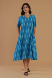 Blue Ikat Cotton A-Line Dress