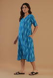 Blue Ikat Cotton A-Line Dress