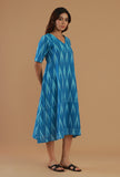 Blue Ikat Cotton A-Line Dress