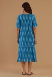 Blue Ikat Cotton A-Line Dress