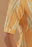 Mustard Ikat Cotton V-Neck Tiered Midi Dress