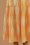 Mustard Ikat Cotton V-Neck Tiered Midi Dress
