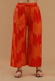 Set of 2: Orange Ikat Cotton Straight Kurta with Wide-Leg Pant