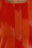 Set of 2: Orange Ikat Cotton Straight Kurta with Wide-Leg Pant