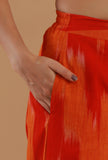 Set of 2: Orange Ikat Cotton Straight Kurta with Wide-Leg Pant