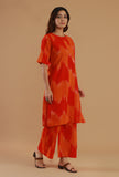 Orange Ikat Cotton Straight Kurta