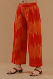 Orange Ikat Wide-Leg Cotton Pant