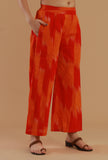 Orange Ikat Wide-Leg Cotton Pant