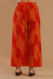 Orange Ikat Wide-Leg Cotton Pant