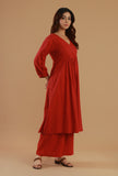 Rust Cotton Wrap Style Kurta